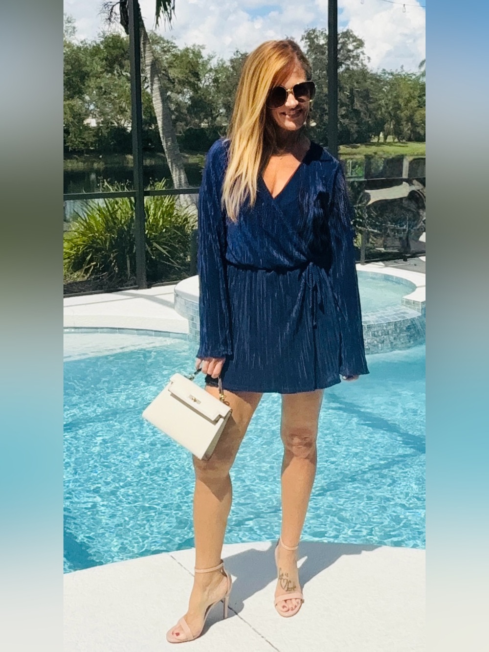 💙Pink Lily Navy Pleated Romper | Wrap Front | Vacation Dinner | S